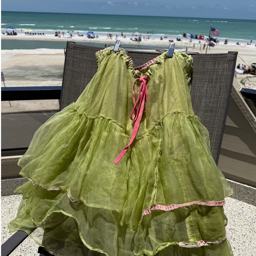 STUNNING Magnolia Pearl Green Pink Lucca Skirt SOLD OUT Sheer Organdy Ruffle NWT